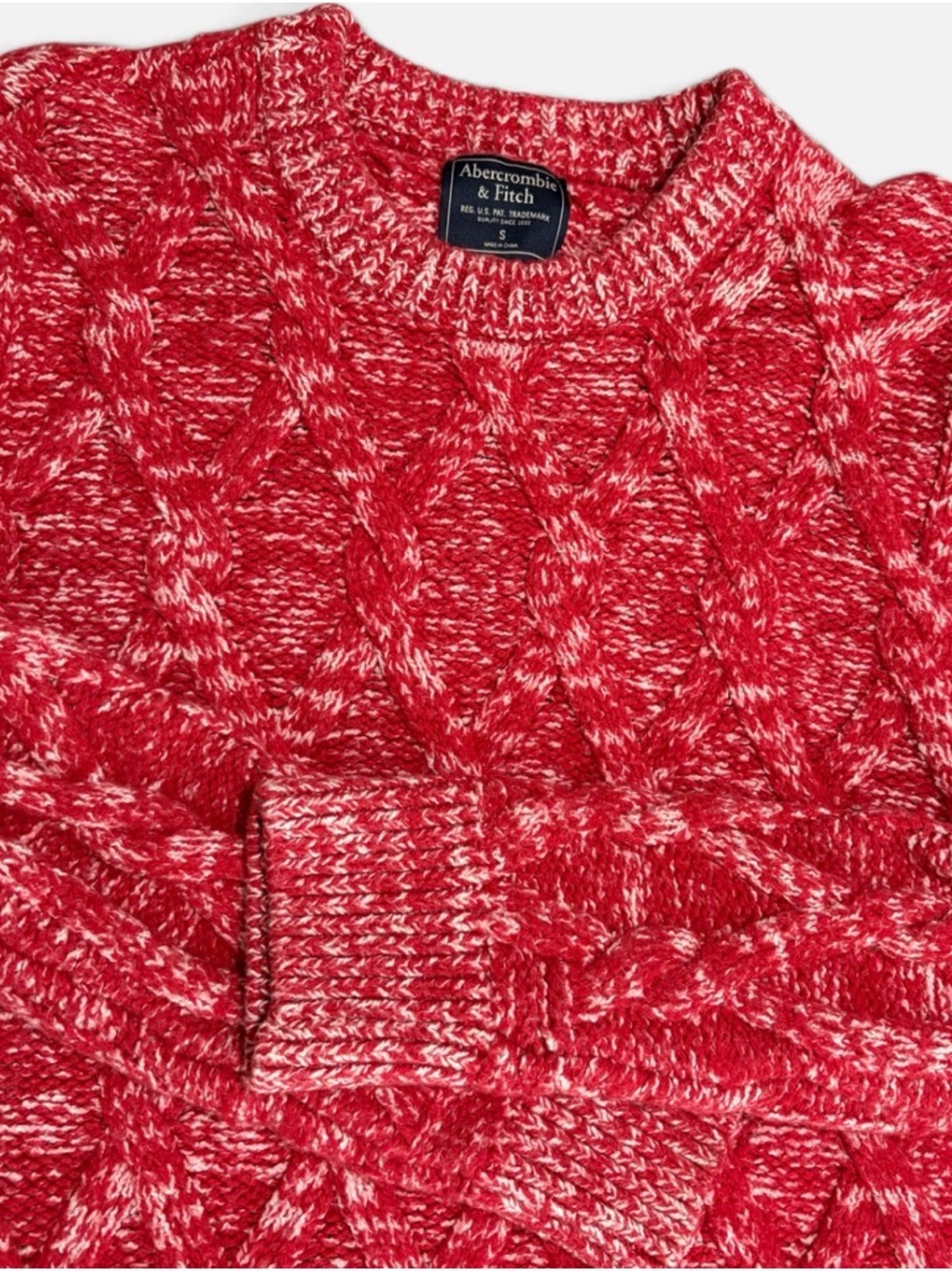 Abercrombie & Fitch Men’s Small Red Chunky Knit Fisherman Sweater Wool Crewneck